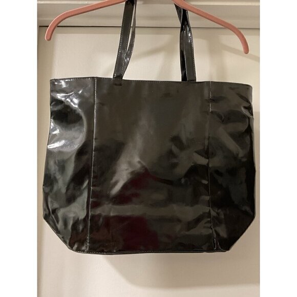 Bloomingdale’s Shiny Black Leopard Print Lined Tote - Picture 3 of 7